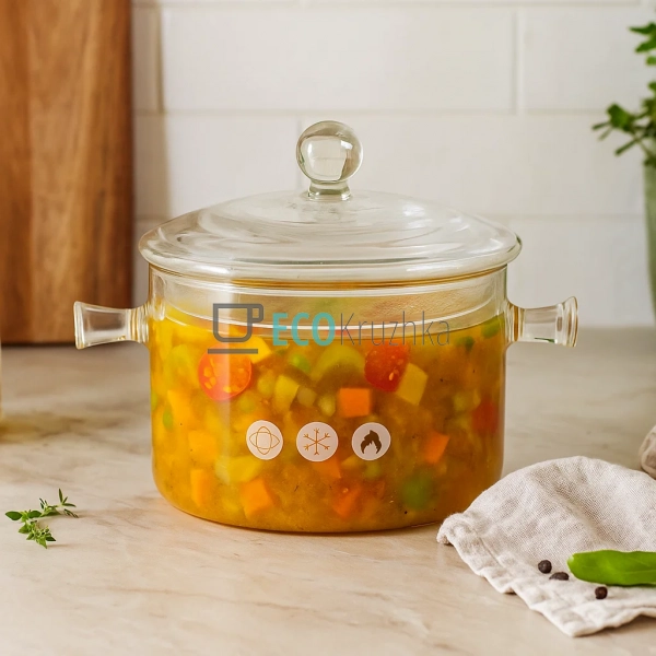 Кастрюля 1.7 л, боросилікатне скло Прозора Edenberg (EB- ...