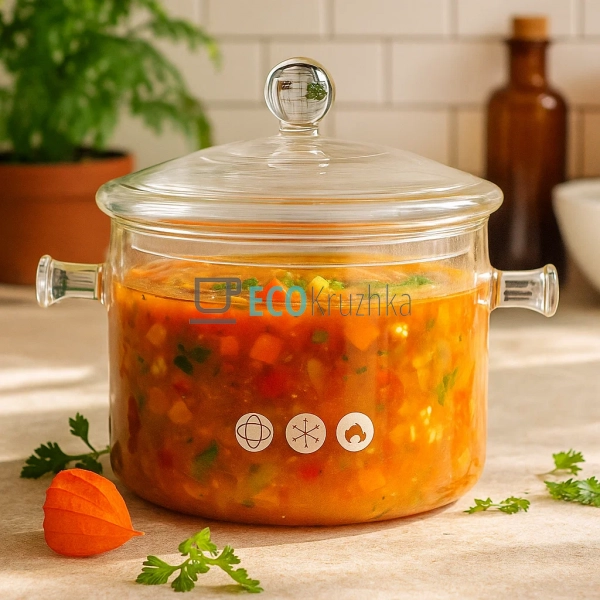 Кастрюля 2 л, боросилікатне скло Прозора Edenberg (EB-19 ...