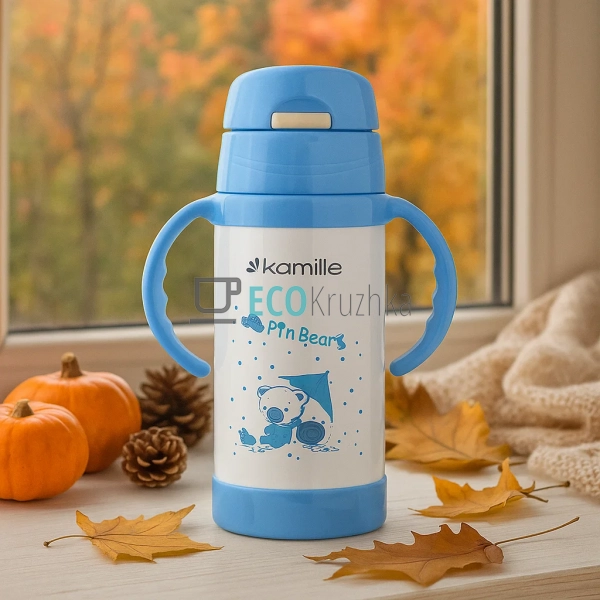 Дитячий термос-поїлка з трубочкою Kamille Блакитний 350м ... Дитячий термос-поїлка з трубочкою Kamille Блакитний 350м ...