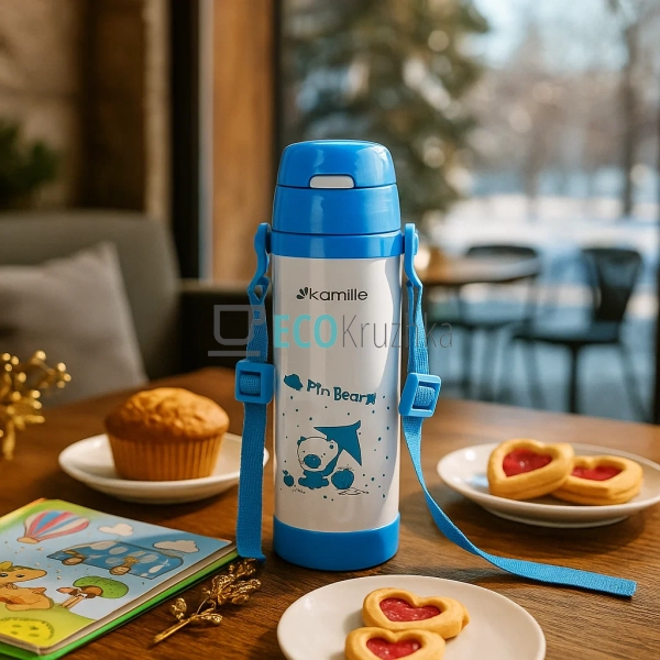 Дитяча термо-поїлка з трубочкою Kamille 500мл з нержавіючої сталі Блатина KM-2086