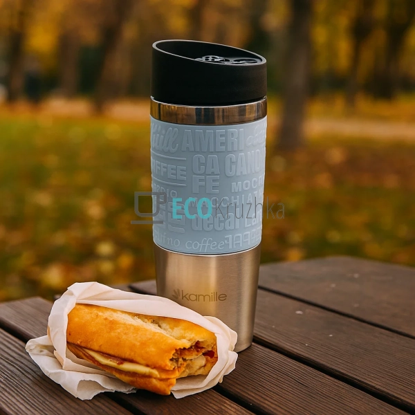 Термокружка Kamille 380 мл з нержавіючої сталі з TPR-вст ...