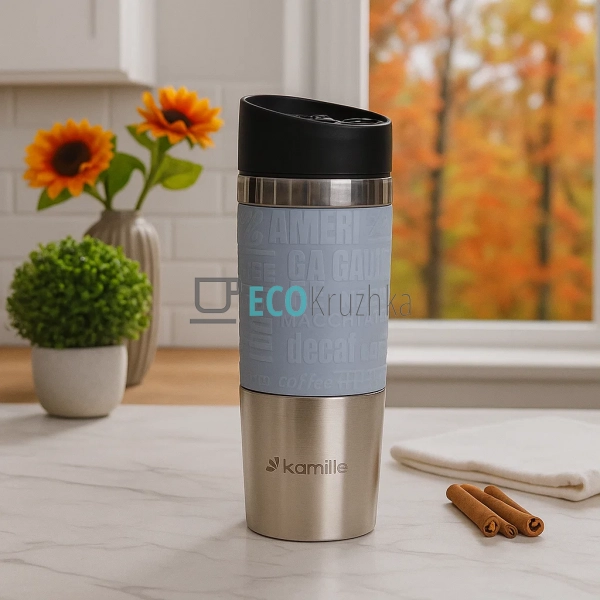 Термокружка Kamille 380 мл з нержавіючої сталі з TPR-вст ...