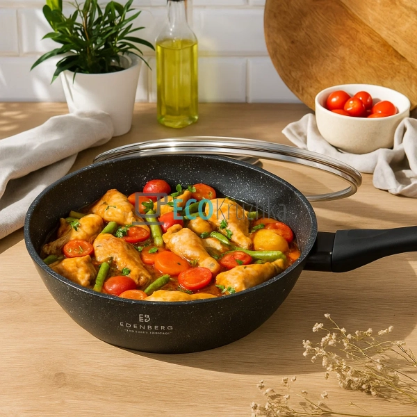 Глибока сковорода 30 x 7 см (4.1 л) з кришкою та мармуро ...