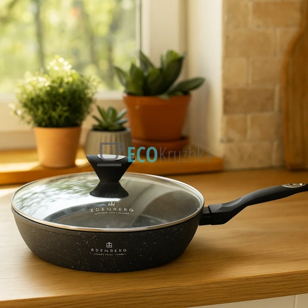 Глибока сковорода 30 x 7 см (4.1 л) з кришкою та мармуро ...