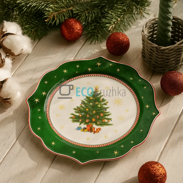 Новорічна порцелянова обідня тарілка Ø27.5 см • святкови ... Новорічна порцелянова обідня тарілка Ø27.5 см • святкови ...