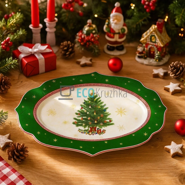 Новорічна сервірувальна тарілка 35×25 см з порцеляни • с ... Новорічна сервірувальна тарілка 35×25 см з порцеляни • с ...