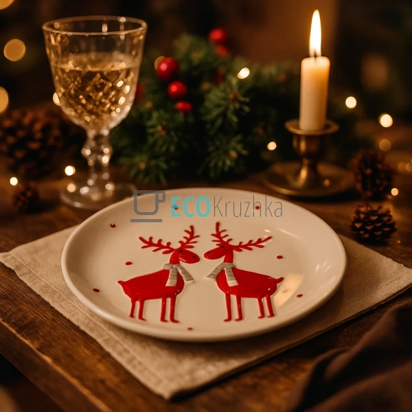 Керамічна тарілка "Олені", 21.4 см, біла (834-141) Керамічна тарілка "Олені", 21.4 см, біла (834-141)