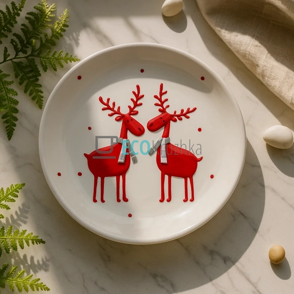 Керамічна тарілка "Олені", 21.4 см, біла (834-141) Керамічна тарілка "Олені", 21.4 см, біла (834-141)