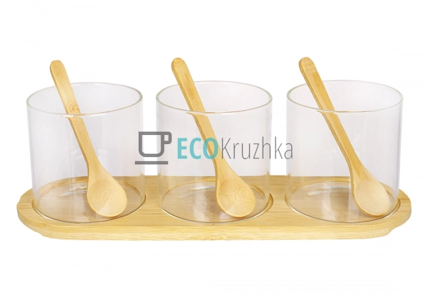 Набір скляних банок для спецій з дерев Набір скляних банок для спецій з дерев