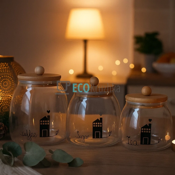 Набір скляних банок Tea, Coffee, Sugar, 550/750/950 мл д ... Набір скляних банок Tea, Coffee, Sugar, 550/750/950 мл д ...