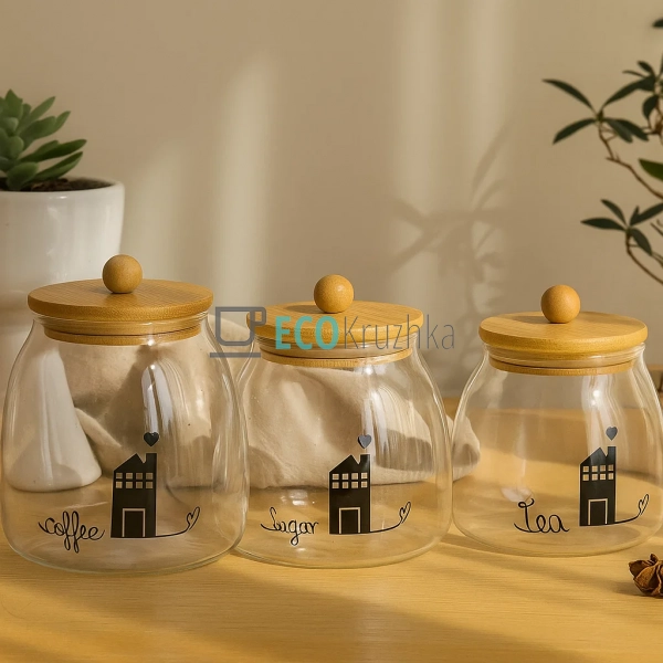 Набір скляних банок Tea, Coffee, Sugar, 550/750/950 мл д ... Набір скляних банок Tea, Coffee, Sugar, 550/750/950 мл д ...
