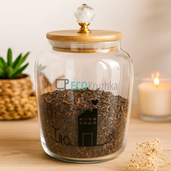 Скляна банка Tea з бамбуковою кришкою, 900 мл (992-444) Скляна банка Tea з бамбуковою кришкою, 900 мл (992-444)