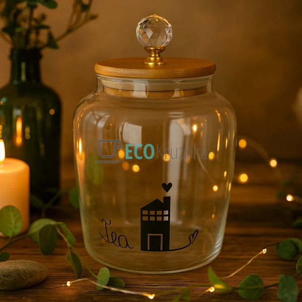 Скляна банка Tea з бамбуковою кришкою, 900 мл (992-444) Скляна банка Tea з бамбуковою кришкою, 900 мл (992-444)