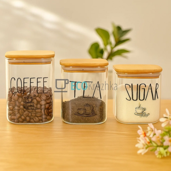 Набір скляних банок для спецій Tea, Coffee, Sugar, 700/9 ... Набір скляних банок для спецій Tea, Coffee, Sugar, 700/9 ...