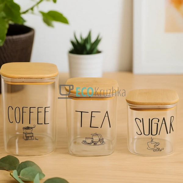 Набір скляних банок для спецій Tea, Coffee, Sugar, 700/9 ... Набір скляних банок для спецій Tea, Coffee, Sugar, 700/9 ...