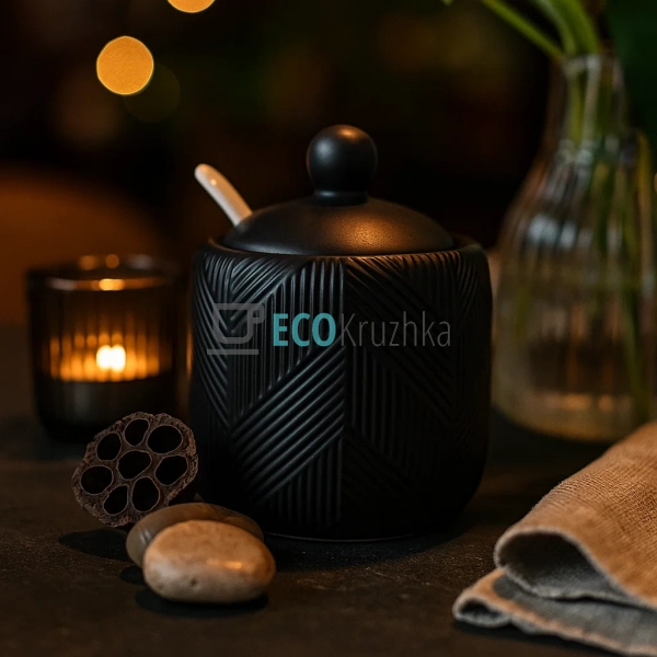 Цукорниця з ложкою "Geometry Black" Maestro MR-20003-09 Цукорниця з ложкою "Geometry Black" Maestro MR-20003-09