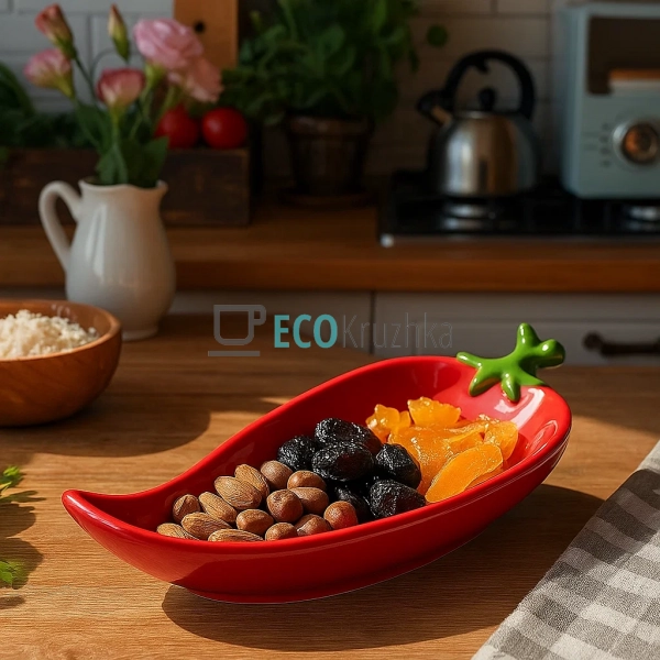 Тарілка керамічна "Pepper", 33 x 15 x 6см, колір - черво ... Тарілка керамічна "Pepper", 33 x 15 x 6см, колір - черво ...