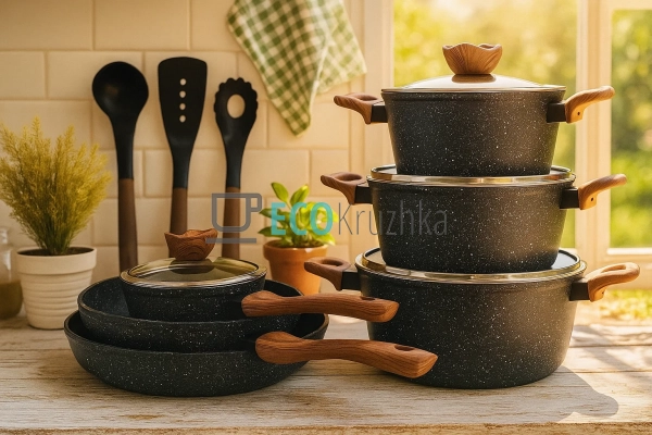 Набір кухонного посуду з мармуровим антипригарним покрит ...