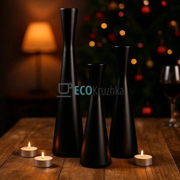 Набір чорних свічників, 3 шт, висота: 19 см, 21.5 см, 26 ...