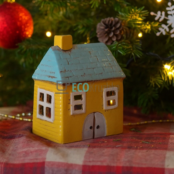 Керамічний свічник у формі Будинку, 10 × 7 × 12.5 см (Мо ...
