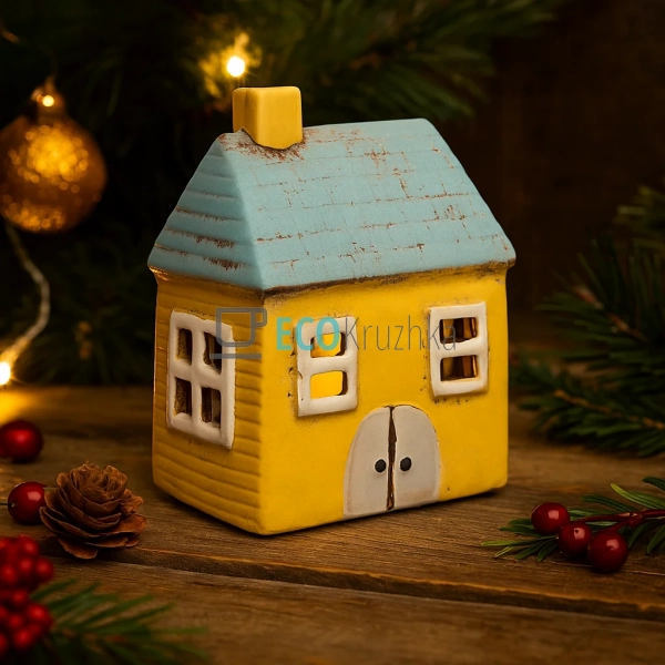 Керамічний свічник у формі Будинку, 10 × 7 × 12.5 см (Мо ...
