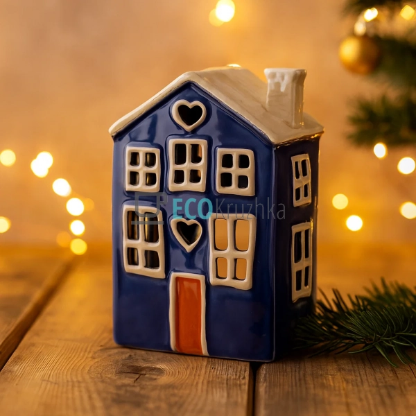 Керамічний свічник у формі Будинку, 12 × 8 × 18 см (Моде ...