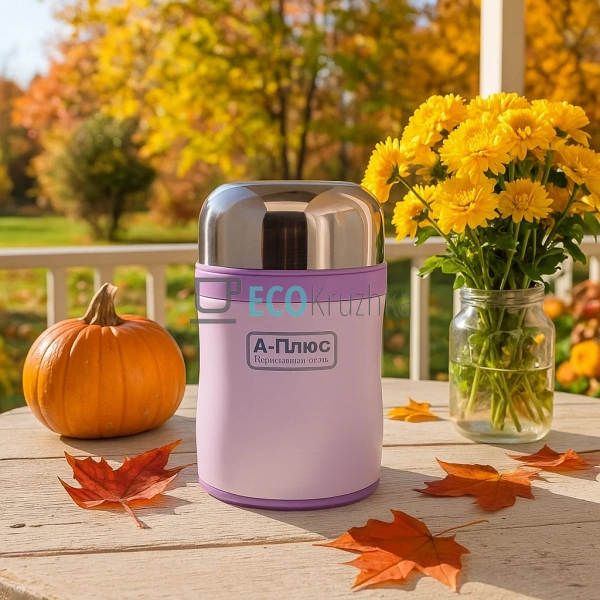 Термос для їжі із ложечкою 350 мл A-Plus Рожевий EK12515