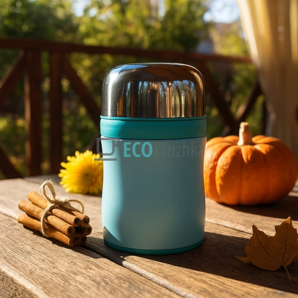 Термос для їжі із ложечкою 350 мл A-Plus Блакитний EK12514