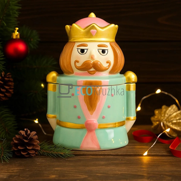 Керамічна банка для солодощів "Лускунчик - Принц", 1.4 л, тіффані з рожевим (834-407)