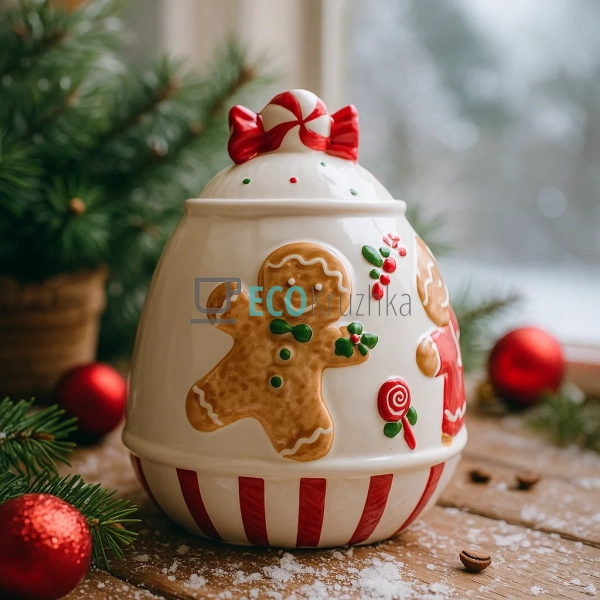 Керамічна банка для солодощів "Веселі пряники", 1.9 л, біла (834-379)