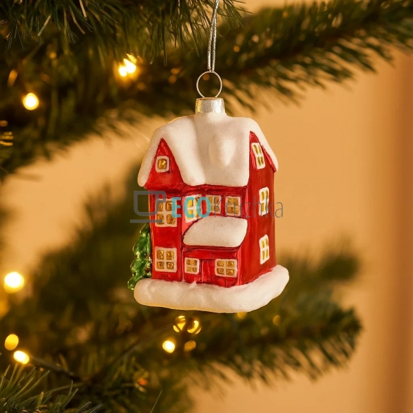 Ялинкова прикраса "Будиночок" з декором із білого глітте ... Ялинкова прикраса "Будиночок" з декором із білого глітте ...