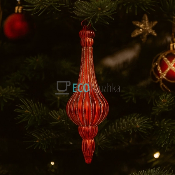 Ялинкова фігурна прикраса з прозорого скла, 7x23 см, чер ... Ялинкова фігурна прикраса з прозорого скла, 7x23 см, чер ...