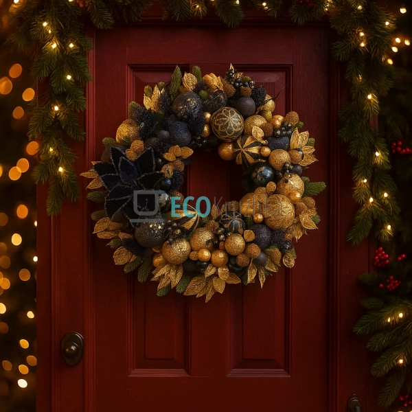 Новорічний вінок "Синя ніч" 72x19 см, синій із золотом RM1-380