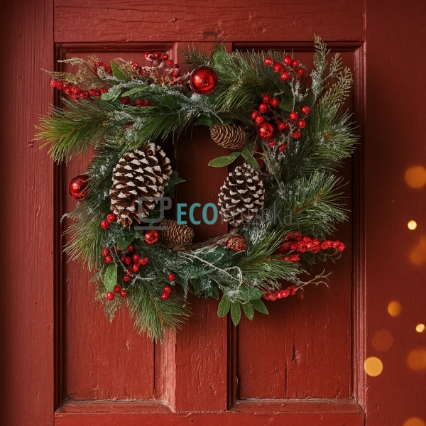 Новорічний вінок з декором з ягід, шишок і бубонців, 50  ...