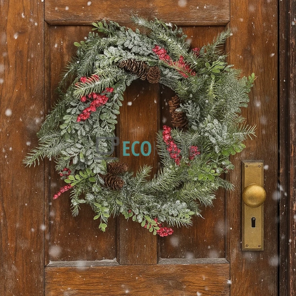 Новорічний вінок з декором з шишок та ягід, 60 см (Модел ...