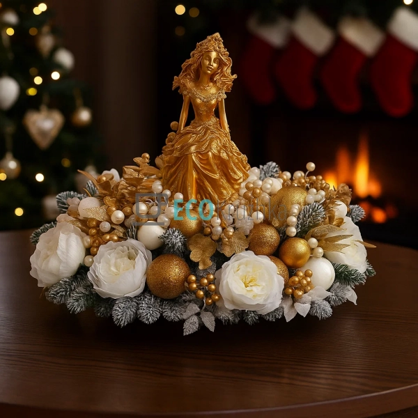 Новорічний вінок "Дівчинка", прикрашений гілками хвої, я ...