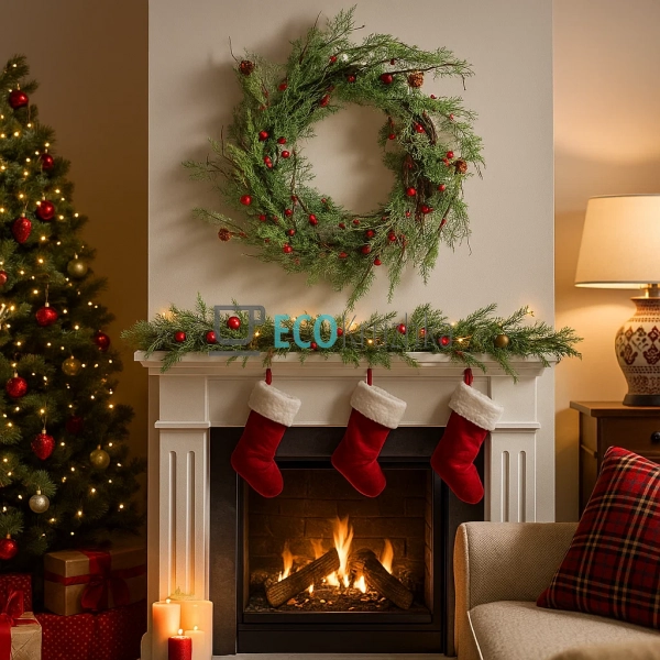 Вінок зі штучної хвої з ягодами та шишками 60 см (Модель ...