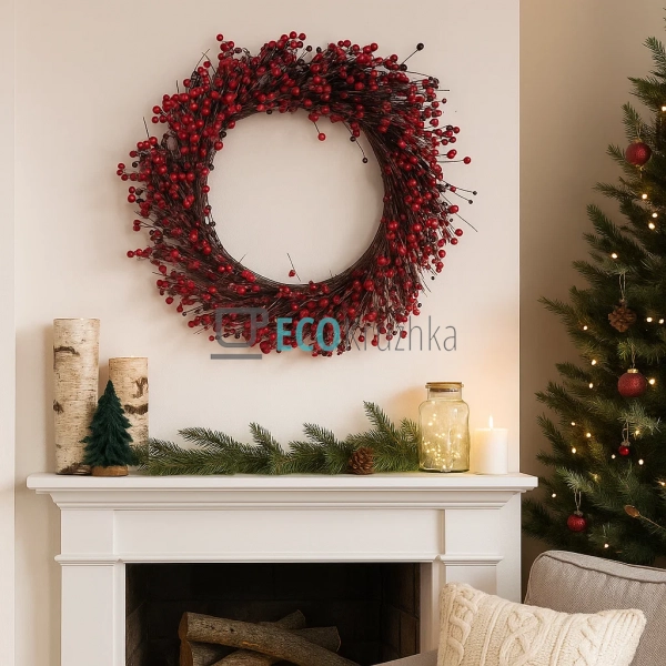 Декоративний вінок із червоних ягід 70 см (Модель 758-31 ...