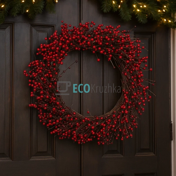 Декоративний вінок із червоних ягід 70 см (Модель 758-31 ...