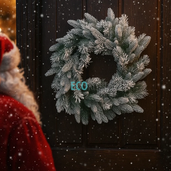 Вінок зі штучної засніженої хвої, 60 см, 122 гілки (Моде ...