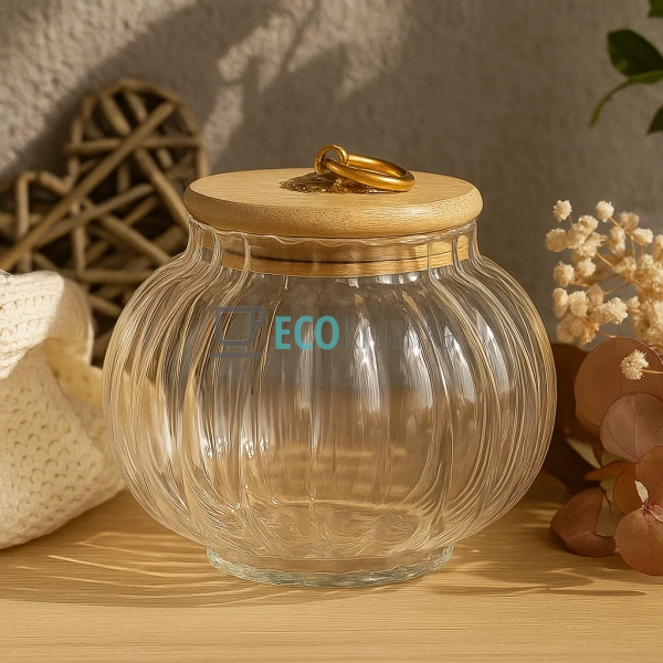 Скляна банка для зберігання продуктів з бамбуковою криш ... Скляна банка для зберігання продуктів з бамбуковою криш ...