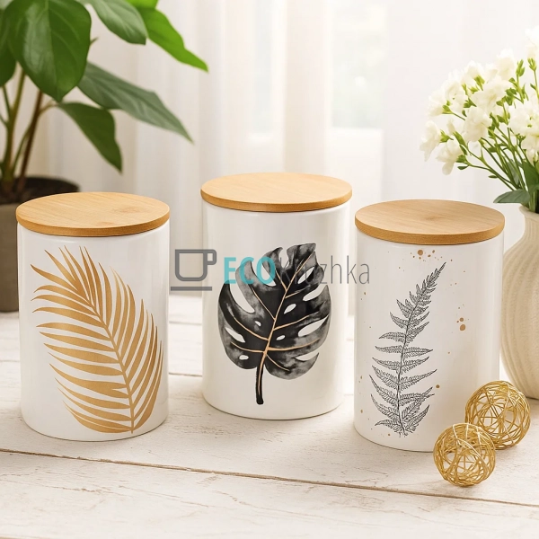 Набір керамічних банок Гаваї з бамбуковими кришками (3 ш ...