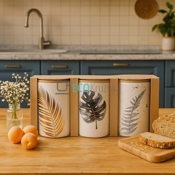 Набір керамічних банок Гаваї з бамбуковими кришками (3 ш ...