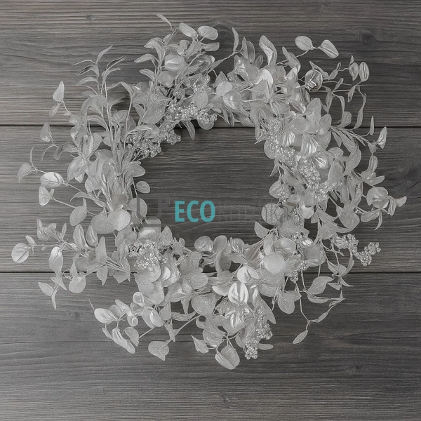 Декоративний вінок з листя та ягід, 70 см, срібного коль ...