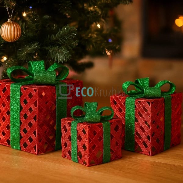 Набір декоративних подарунків з підсвічуванням червоний  ...