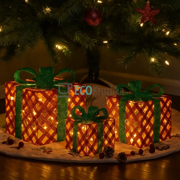 Набір декоративних подарунків з підсвічуванням червоний  ...