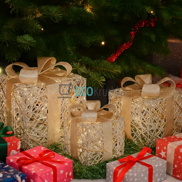 Набір декоративних подарунків з підсвічуванням світле зо ...