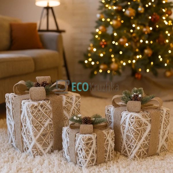 Набір декоративних подарунків з підсвічуванням білий з б ...