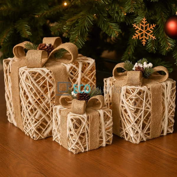 Набір декоративних подарунків з підсвічуванням білий з б ...