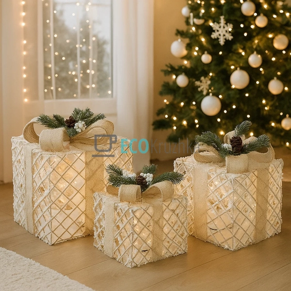 Набір декоративних подарунків з підсвічуванням білий з б ...